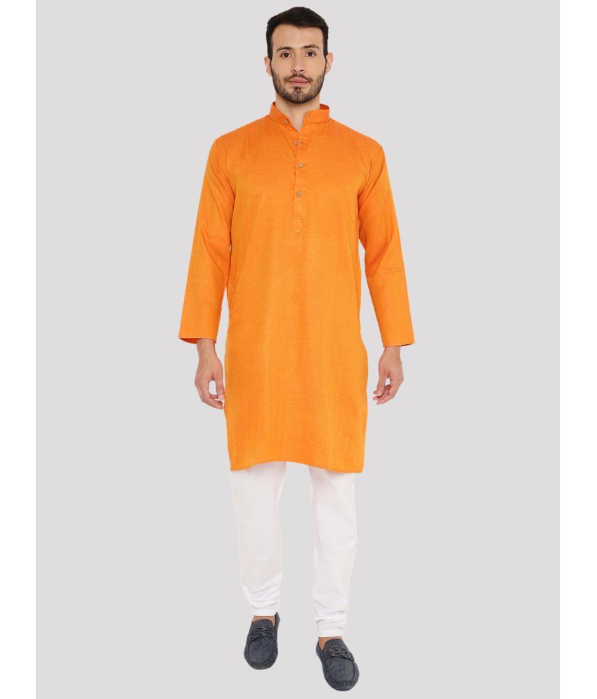     			Maharaja - Orange Linen Regular Fit Men's Kurta Pyjama Set ( Pack of 1 )