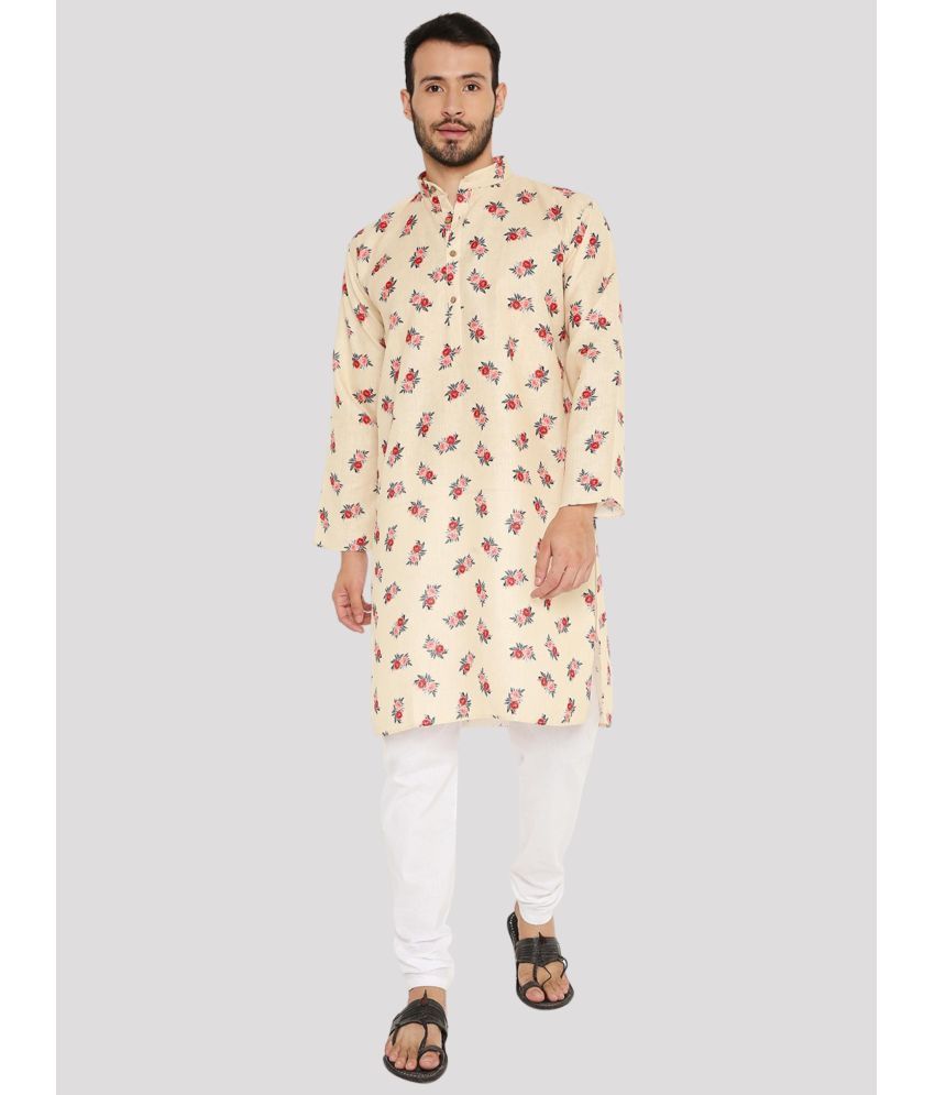     			Maharaja - Yellow Linen Regular Fit Men's Kurta Pyjama Set ( Pack of 1 )