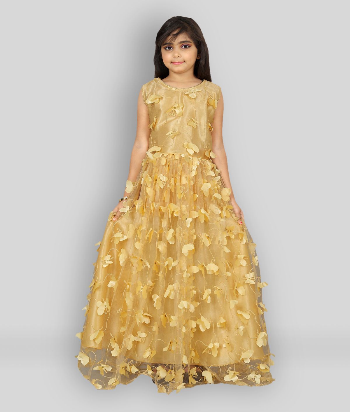     			JULEE - Net Beige Girls Gown ( Pack of 1 )