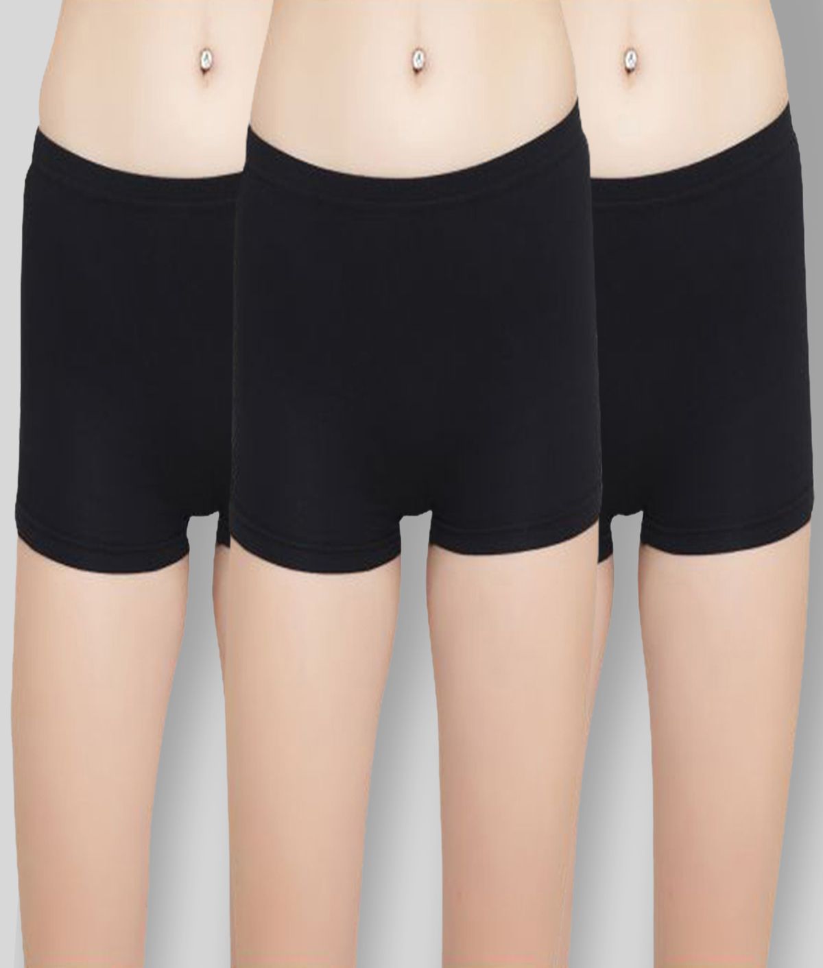     			Leading Lady - Black Cotton Solid Women's Boy Shorts ( Pack of 3 )
