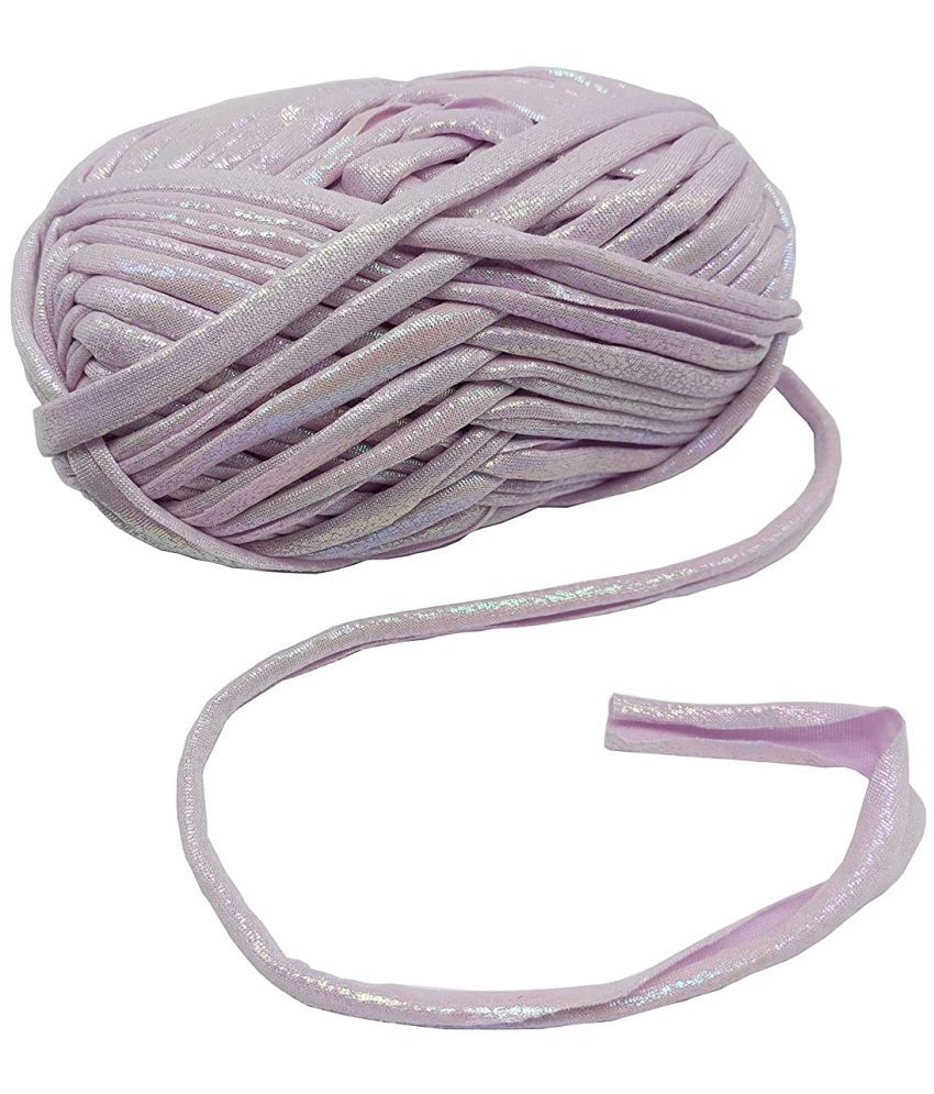     			PRANSUNITA Metallic Shining Sparkle T-Shirt Knitting Yarn – 100 GMS - for Hand Knit Clutch Bag Backpack Bulky Blanket Cushion Crochet Glossy Yarn – Color -Light Purple