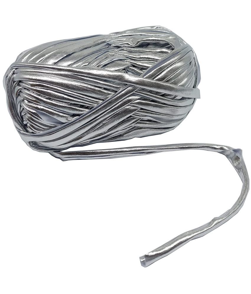     			PRANSUNITA Metallic Shining Sparkle T-Shirt Knitting Yarn – 100 GMS - for Hand Knit Clutch Bag Backpack Bulky Blanket Cushion Crochet Glossy Yarn – Color -Silver