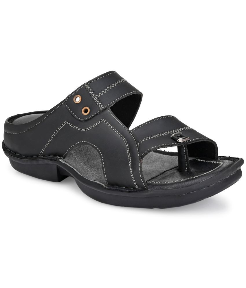     			softio - Black Men's Leather Slipper