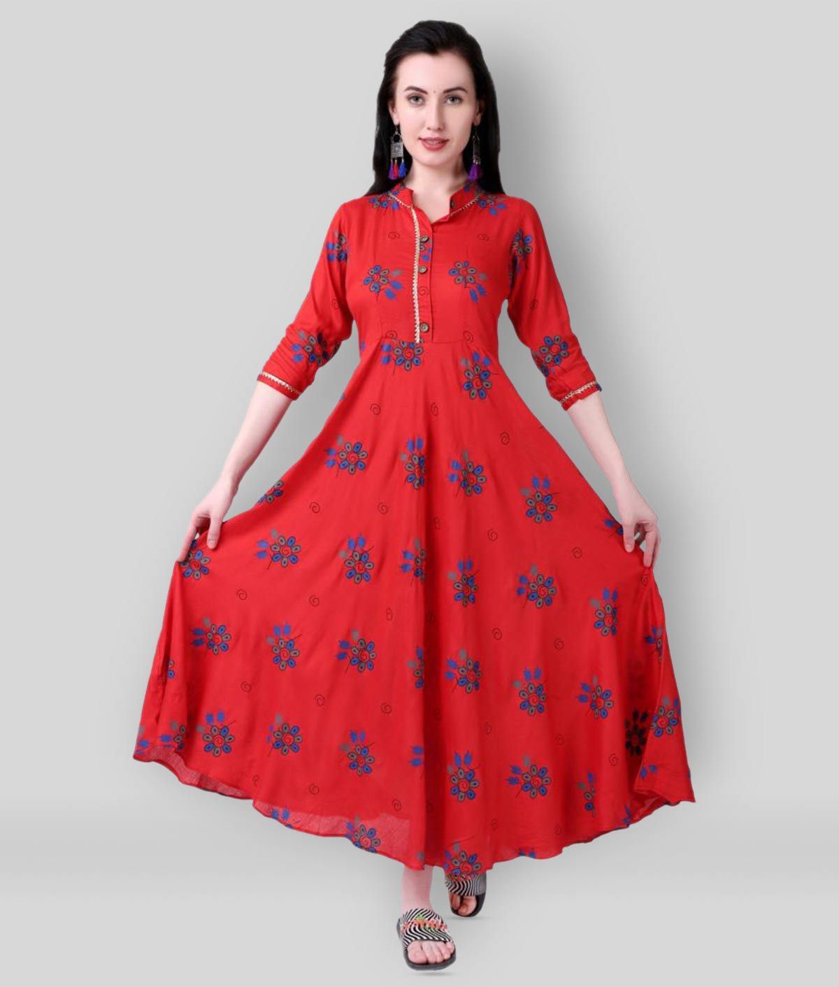     			MEESORRA - Red Rayon Women's Flared Kurti ( Pack of 1 )