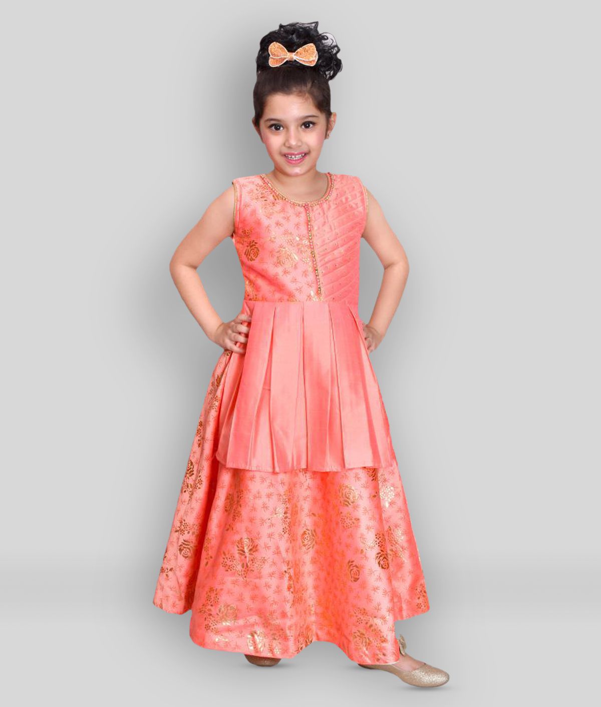     			Sky Heights - Coral Silk Girls A-line Dress ( Pack of 1 )