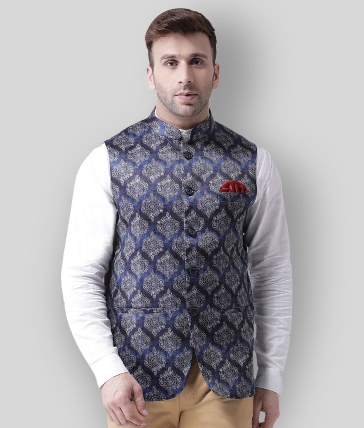     			Hangup Multi Cotton Blend Nehru Jacket