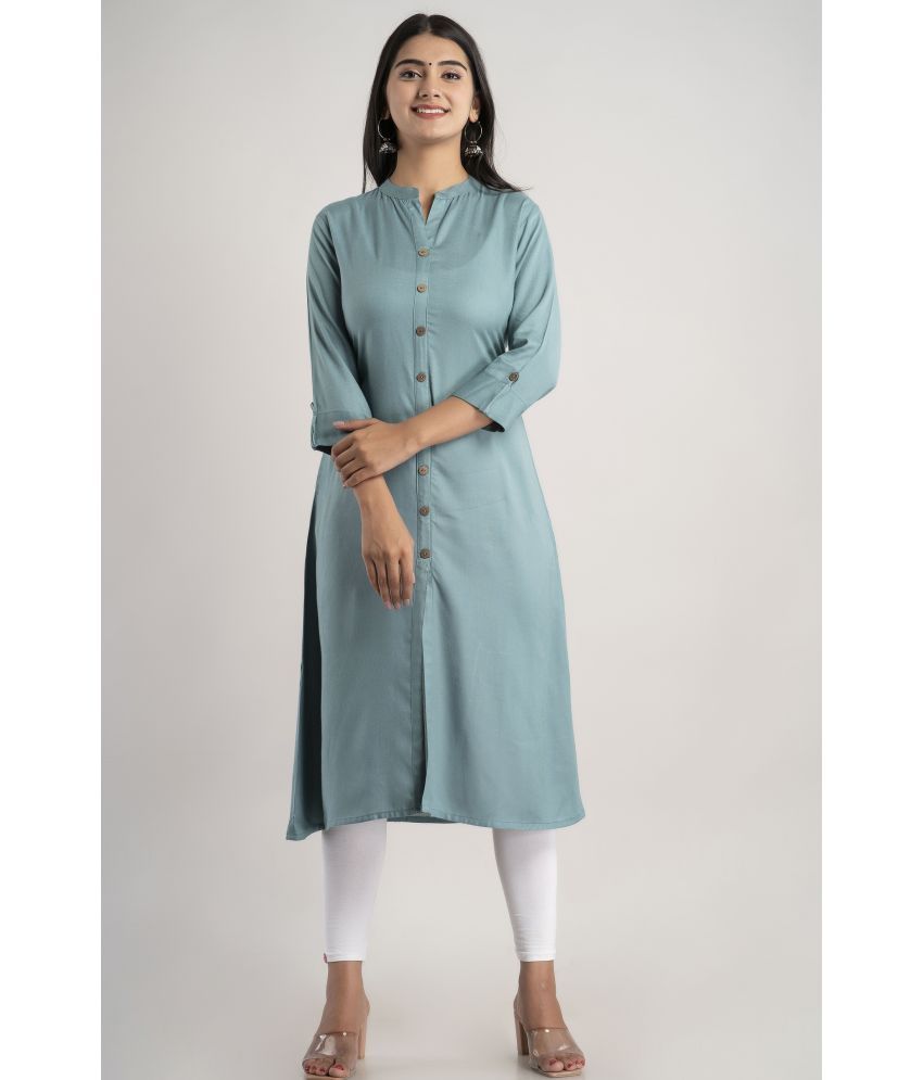     			MAUKA - Turquoise Rayon Women's Front Slit Kurti ( Pack of 1 )