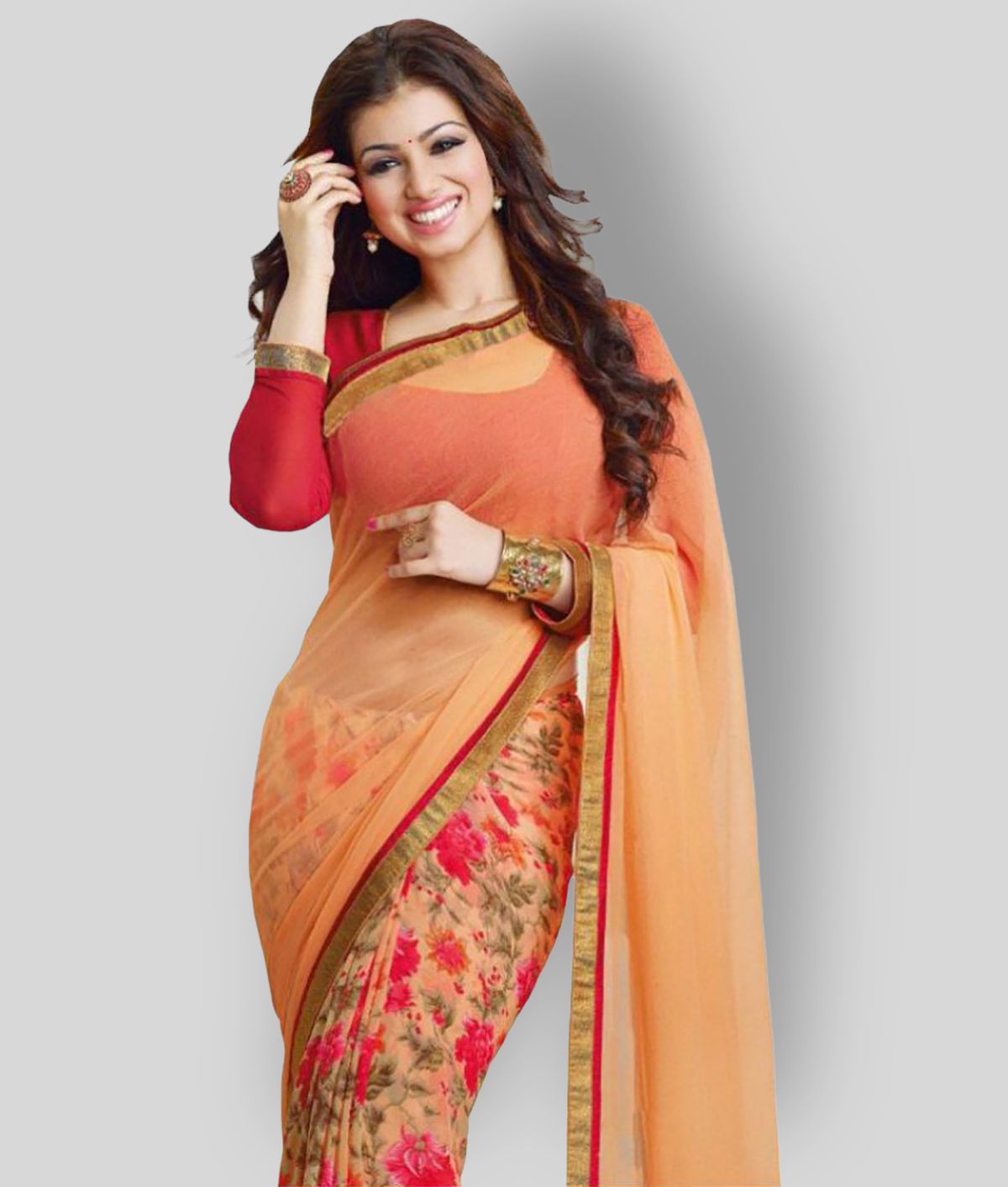     			Gazal Fashions - Orange Georgette Saree With Blouse Piece (Pack of 1)