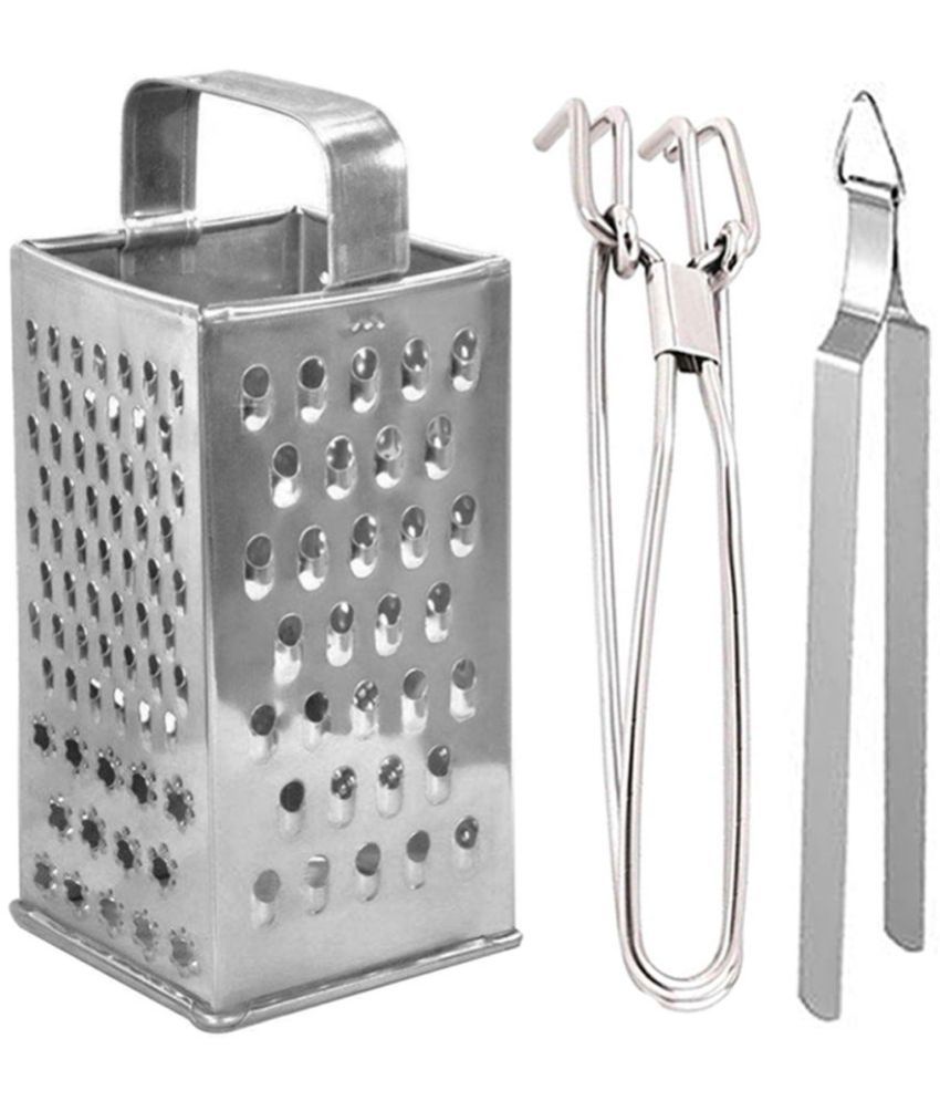     			JISUN - Silver Stainless Steel Big Grater+Pakkad+Roti Chimta ( Pack 3 )