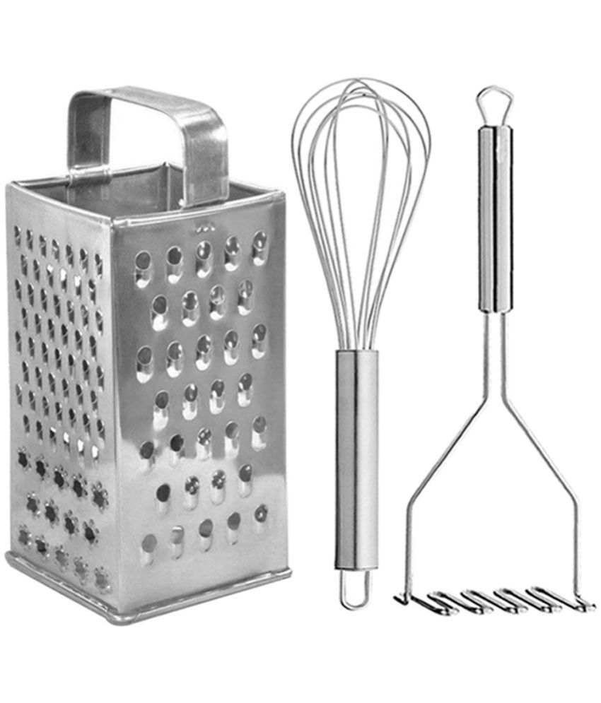     			JISUN - Silver Stainless Steel Big Grater+Whisk+Masher ( Pack 3 )