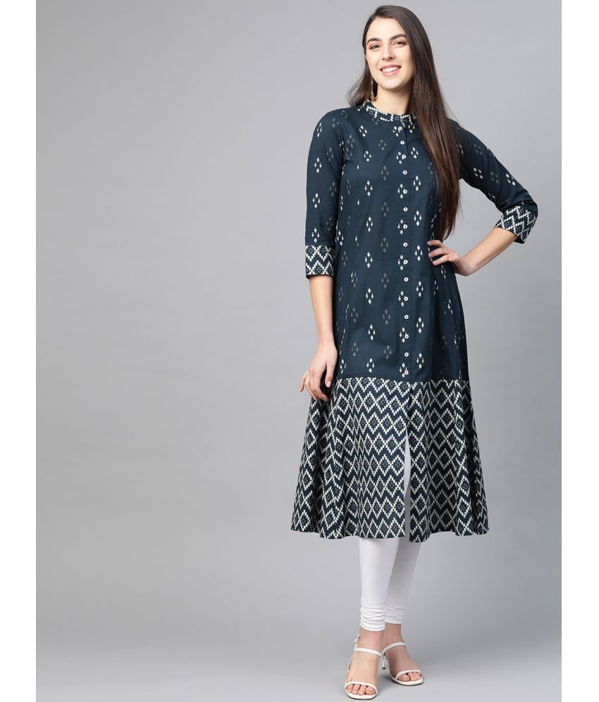     			Yash Gallery - Blue Cotton Women's Front Slit Kurti ( Pack of 1 )