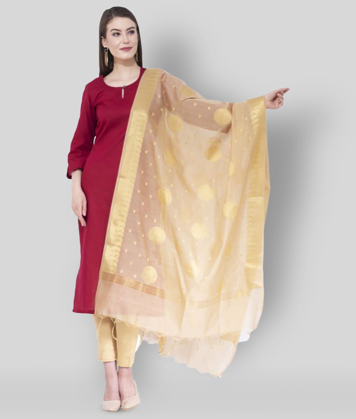     			A R Silk Gold Silk Zari Work Dupatta