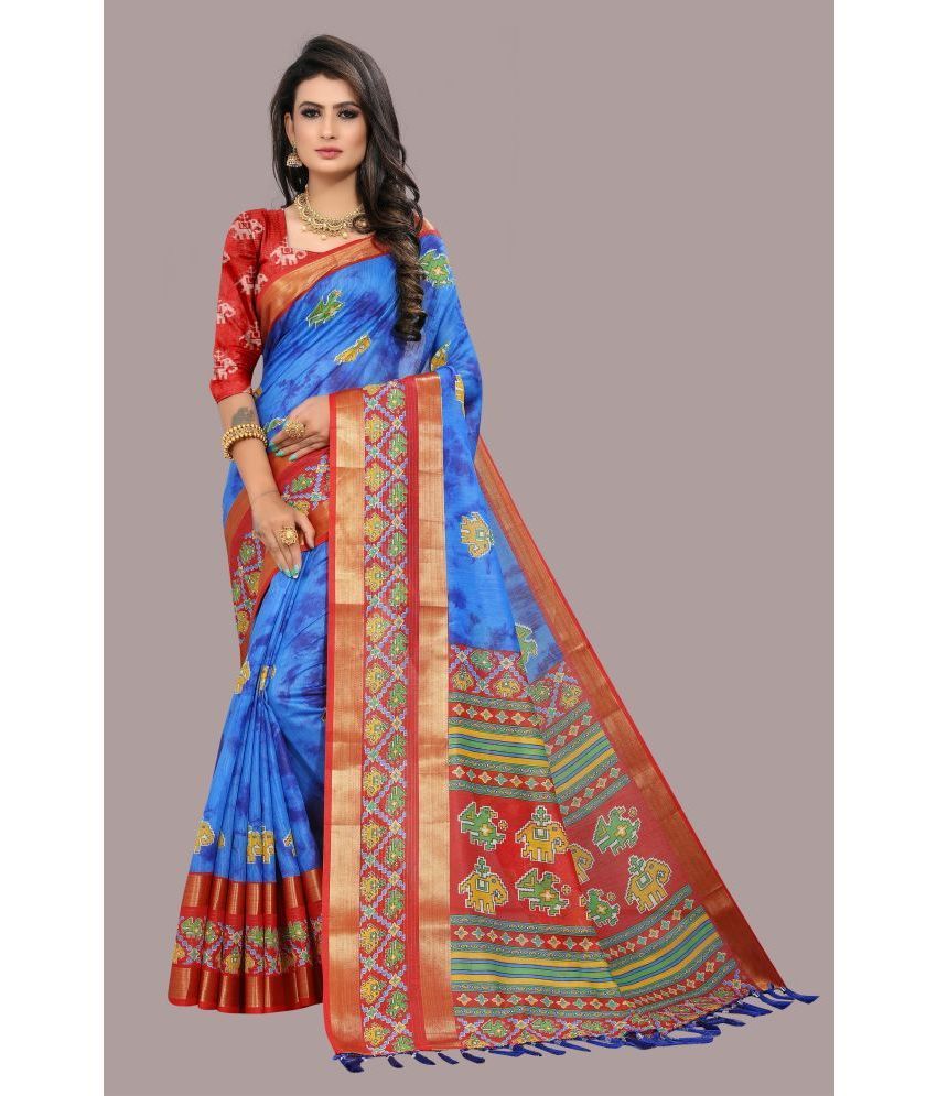     			Divine International Trading Co - Blue Cotton Blend Saree With Blouse Piece ( Pack of 1 )