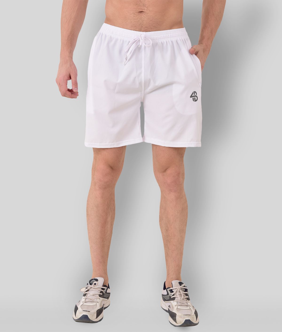     			Forbro White Polyester Lycra Fitness Shorts Single