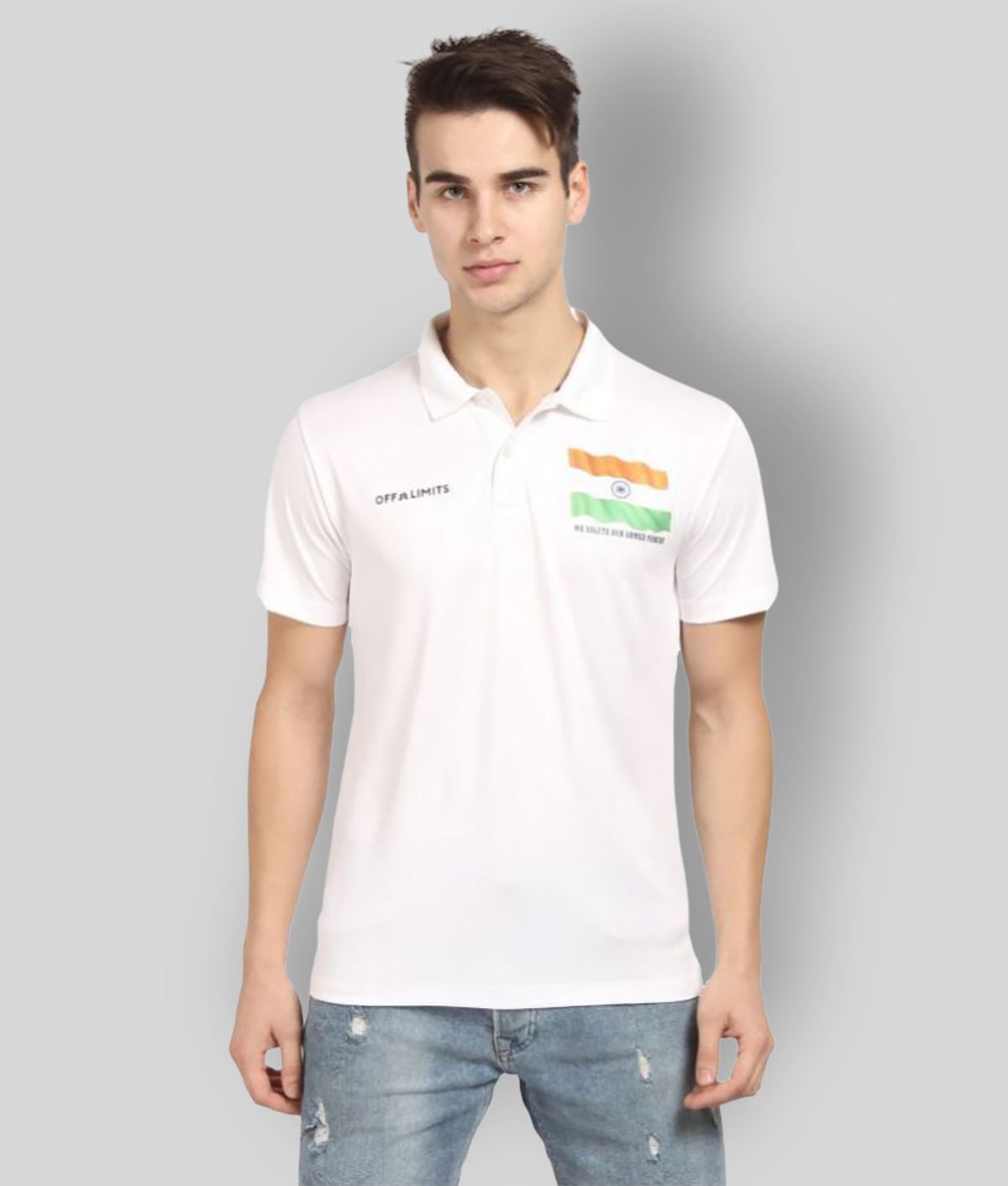     			OFF LIMITS White Polyester Polo T-Shirt