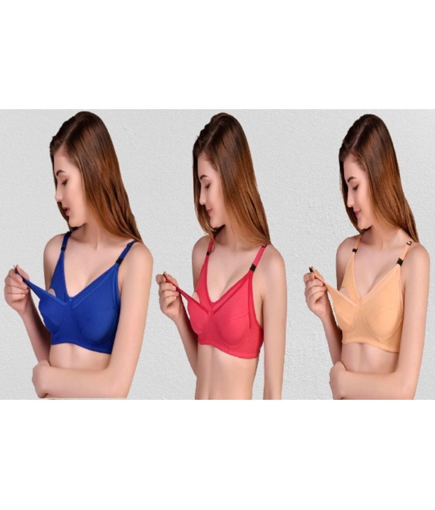     			Zourt - Multicolor Cotton Solid Women's Maternity Bra ( Pack of 3 )