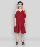 MIRROW TRADE Georgette Fit And Flare Dress For Girls ( Pack of 1 , Red )