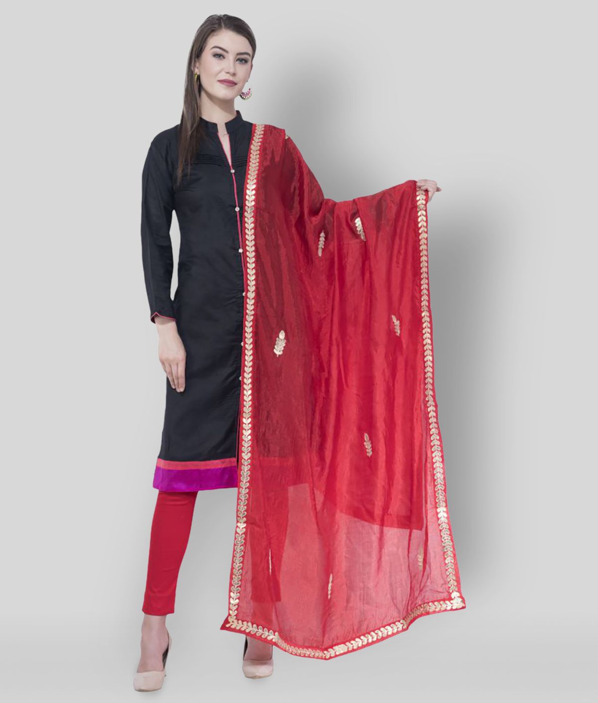     			A R Silk Red Silk Gota Patti Dupatta