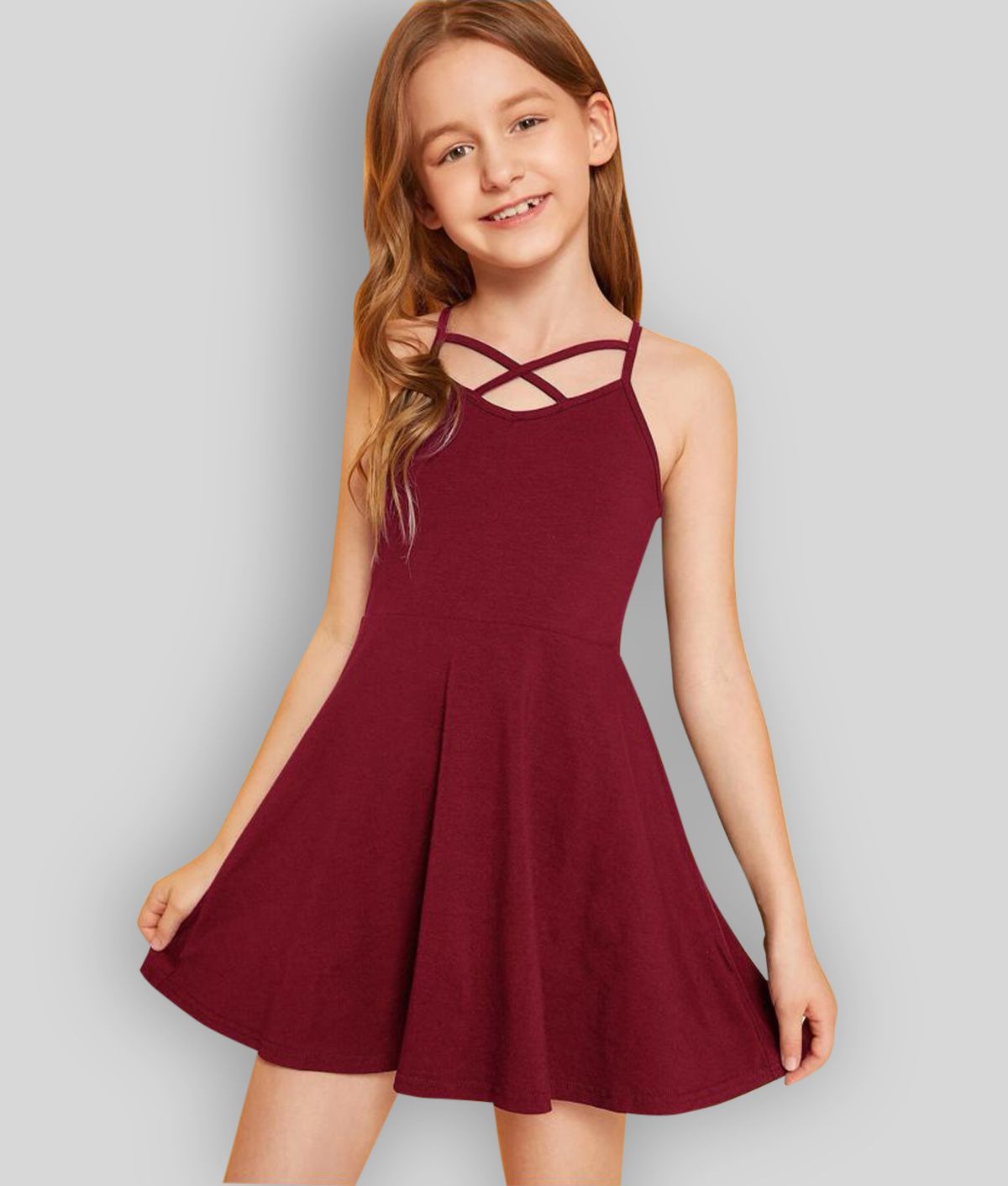     			Addyvero - Maroon Cotton Blend Girls A-line Dress ( Pack of 1 )