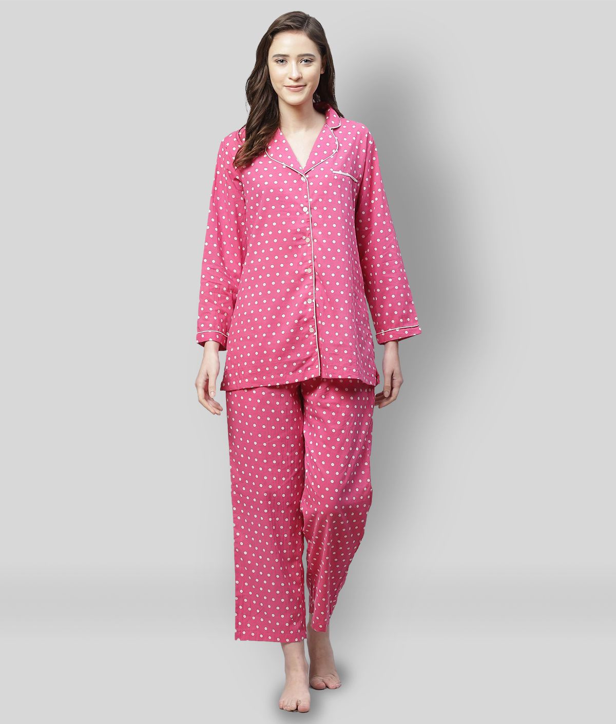     			Divena - Pink Cotton Women's Nightwear Nightsuit Sets ( Pack of 1 )