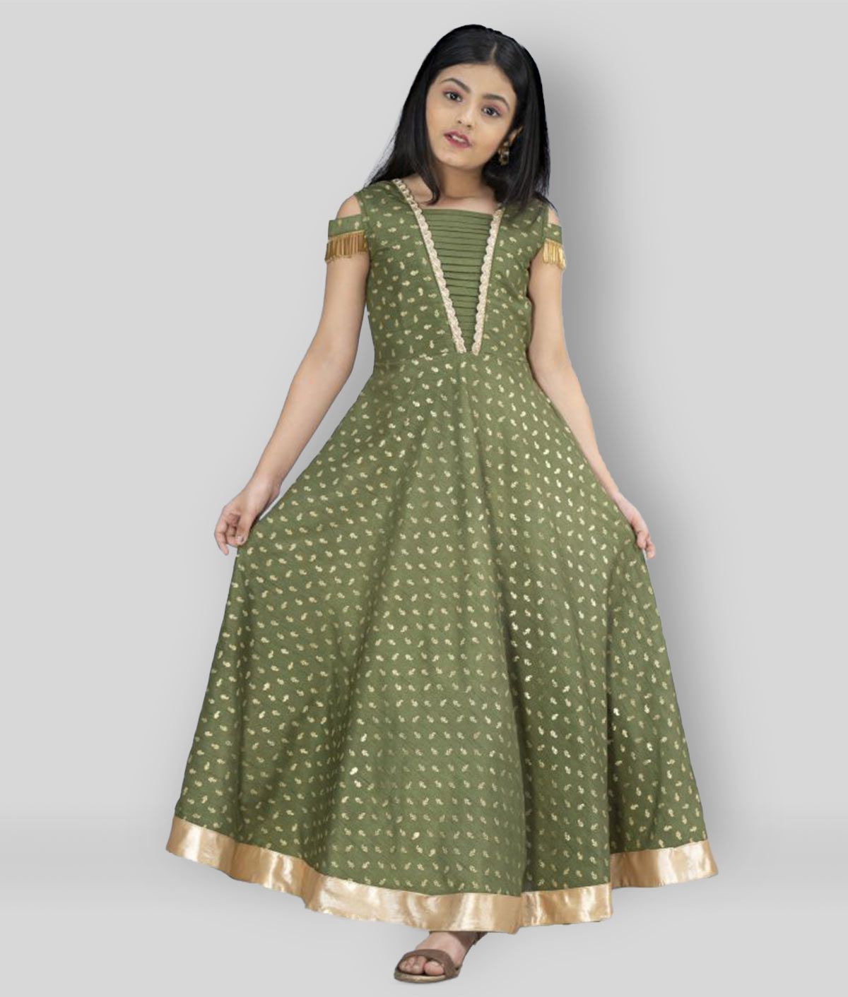     			Fashion Dream - Olive Green Crepe Girls Fit And Flare Dress ( Pack of 1 )