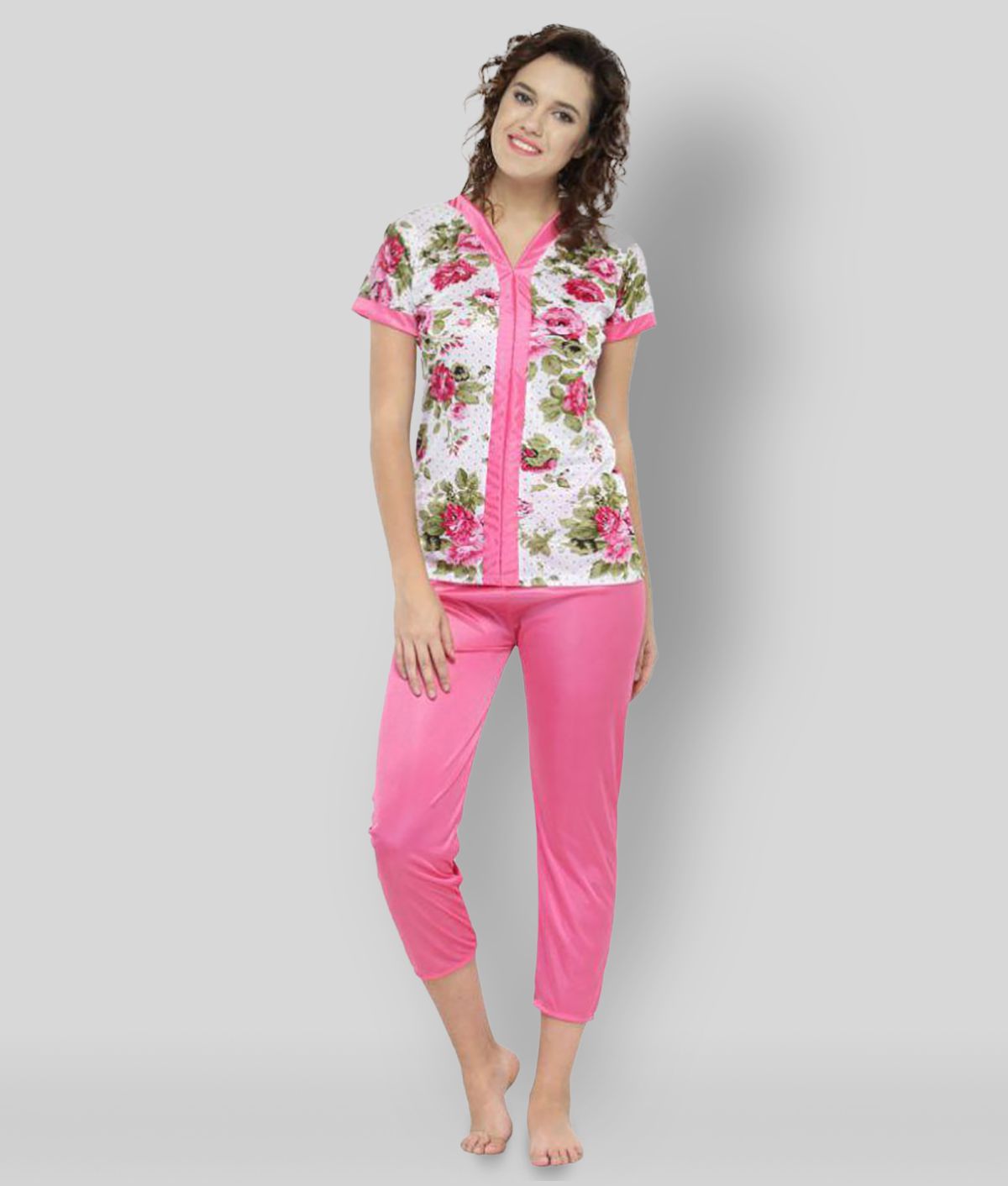     			N-Gal - Pink Satin Women's Nightwear Nightsuit Sets