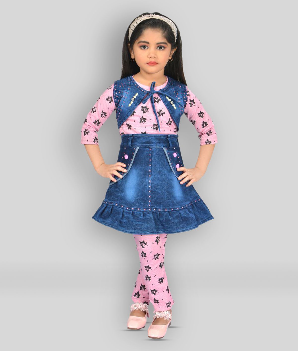     			New Collection - Pink Denim Girls A-line Dress ( Pack of 1 )