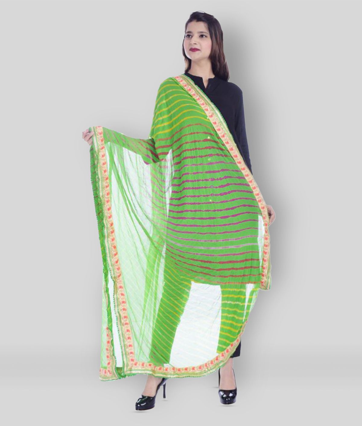     			Raj Green Chiffon Leheria Dupatta