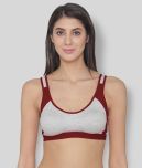 N-Gal Maroon Cotton Lycra Color Blocking Sports Bra