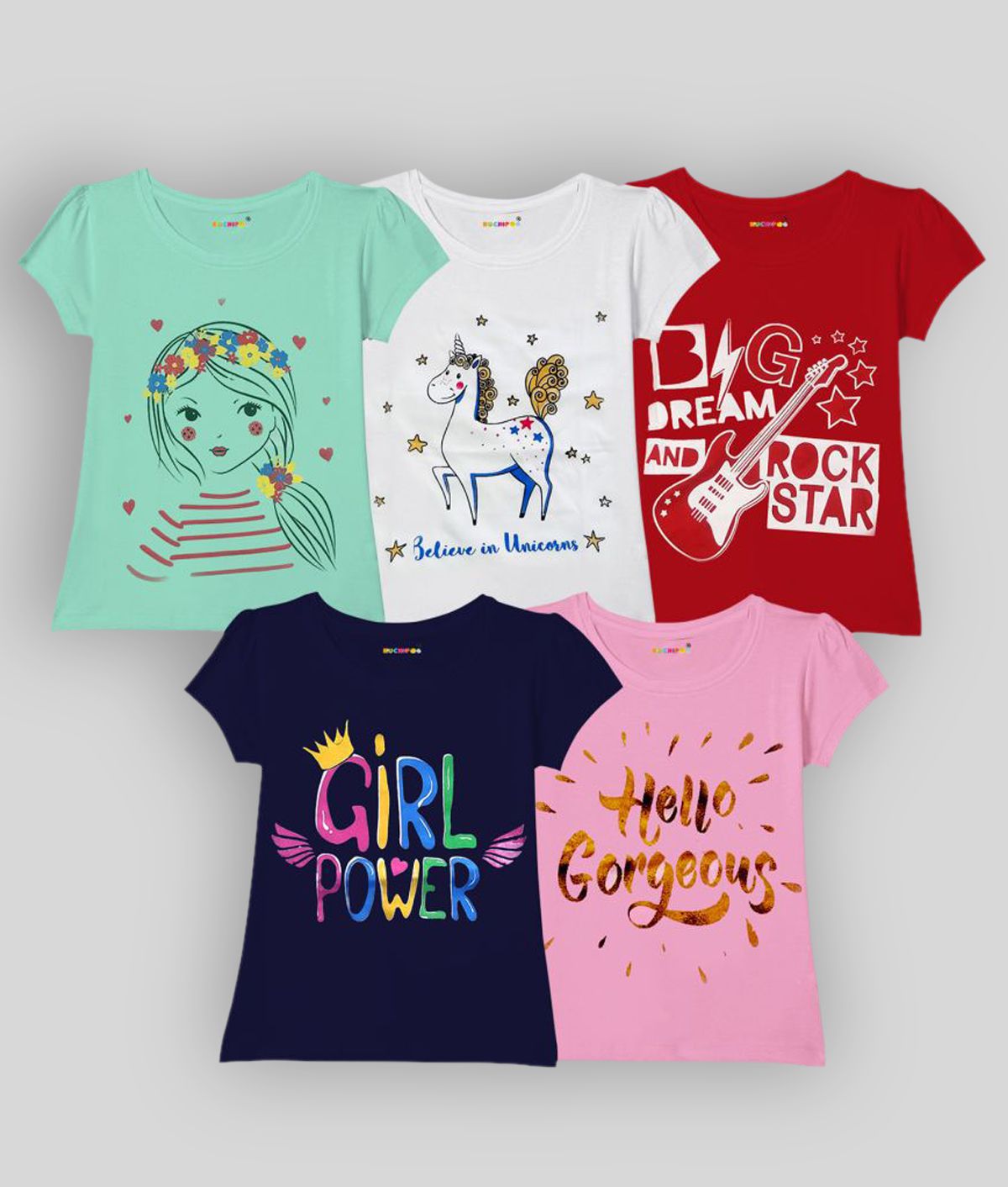     			Kuchipoo - Multi Cotton Girls T-Shirt ( Pack of 5 )