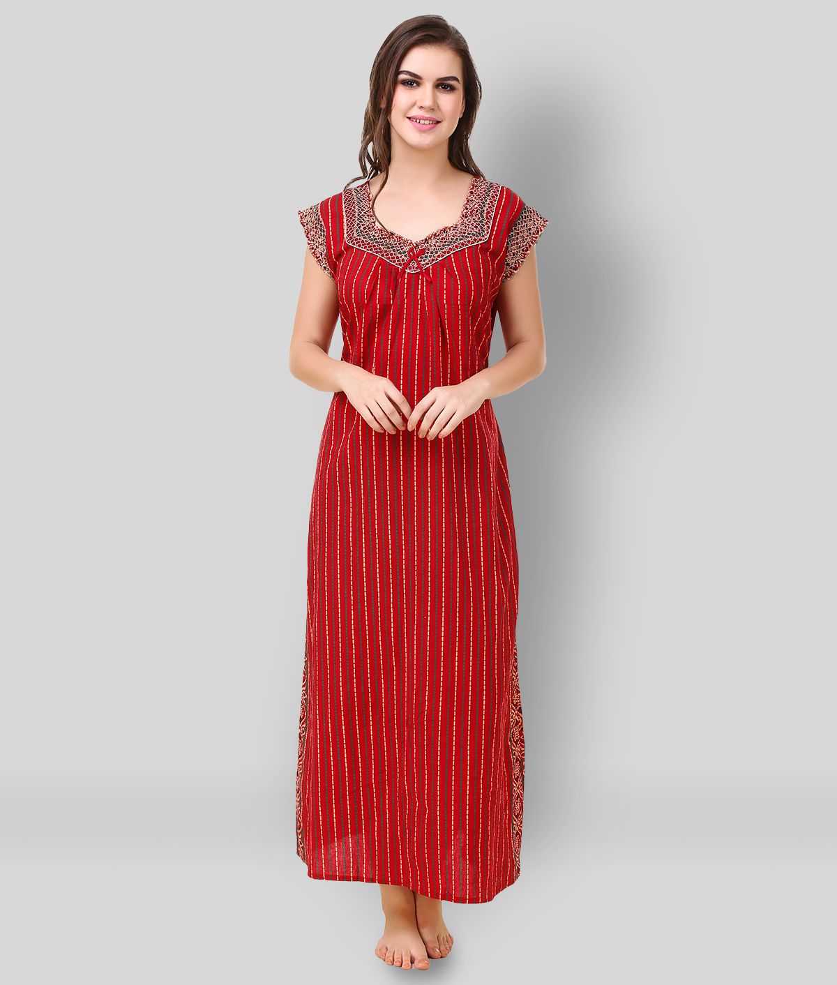     			Masha - Red Cotton Women's Nightwear Nighty & Night Gowns ( Pack of 1 )