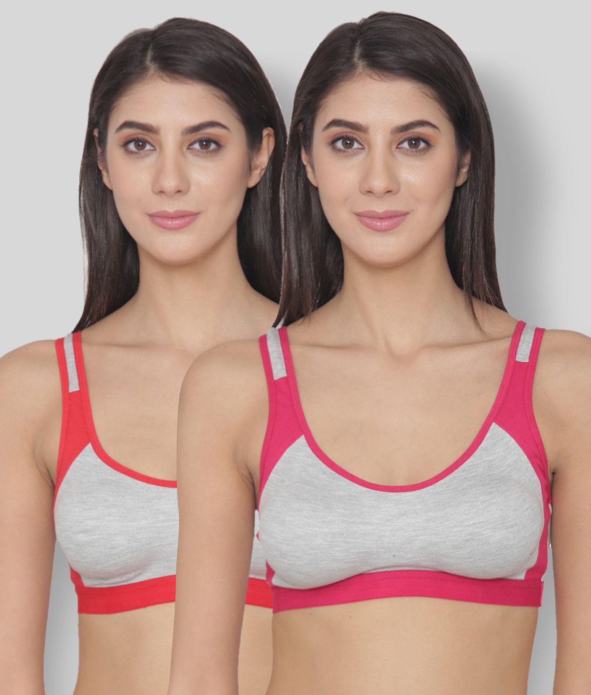     			N-Gal Pink,Red Cotton Solid Sports Bra