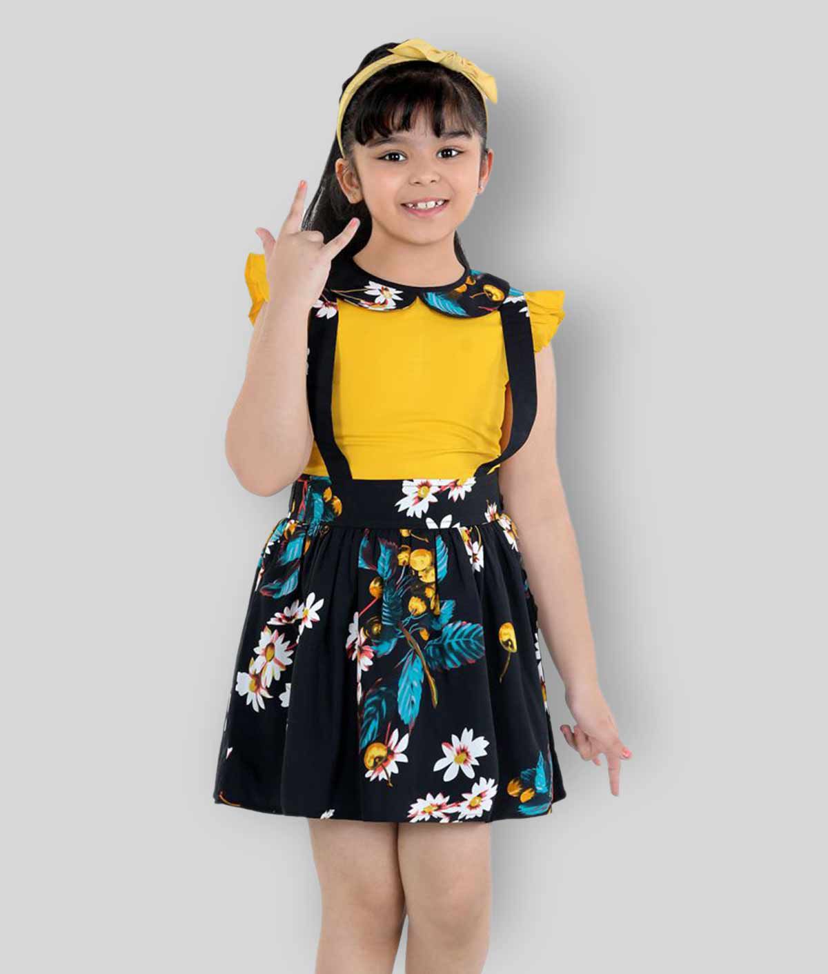 Naughty Ninos - Yellow & Black Polyester Girls A-line Dress ( Pack of 1 )