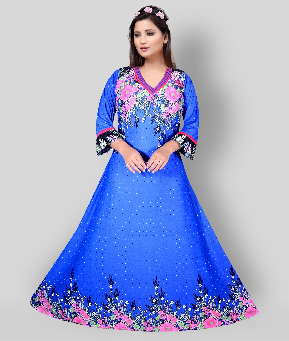     			PURSA - Blue Satin Women's Nightwear Nighty & Night Gowns
