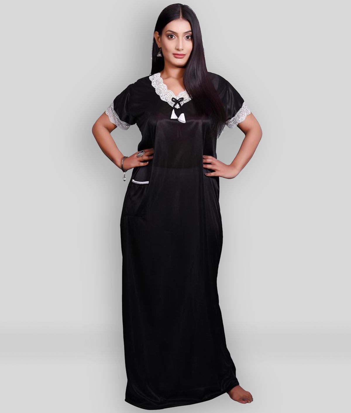     			Raj Satin Nighty & Night Gowns - Black Single