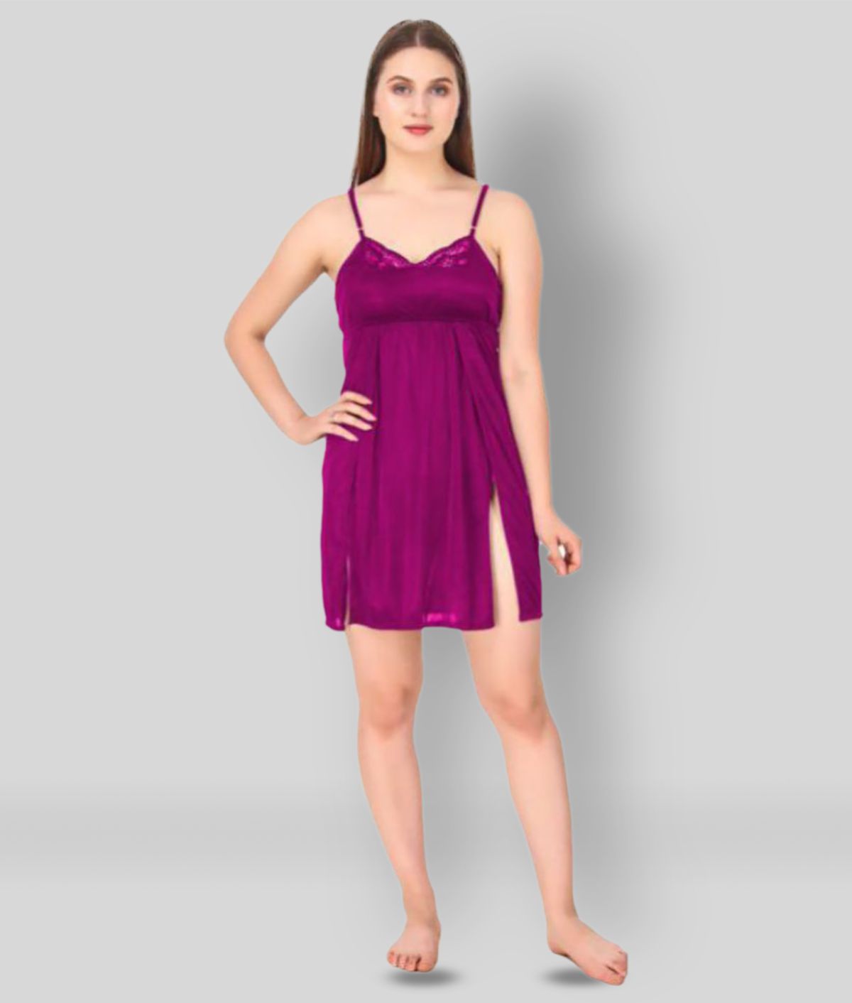    			Romaisa - Purple Satin Women's Nightwear Baby Doll Dresses Without Panty ( Pack of 1 )