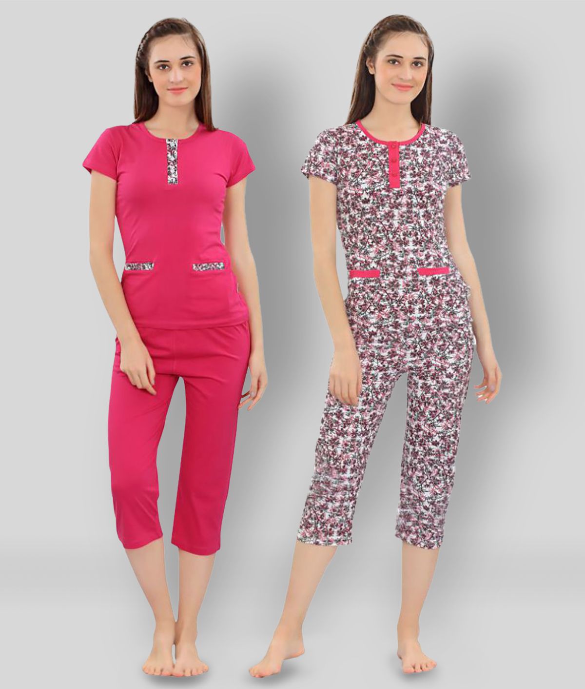     			Zebu - Multicolor Cotton Women's Nightwear Nightsuit Sets ( Pack of 3 )