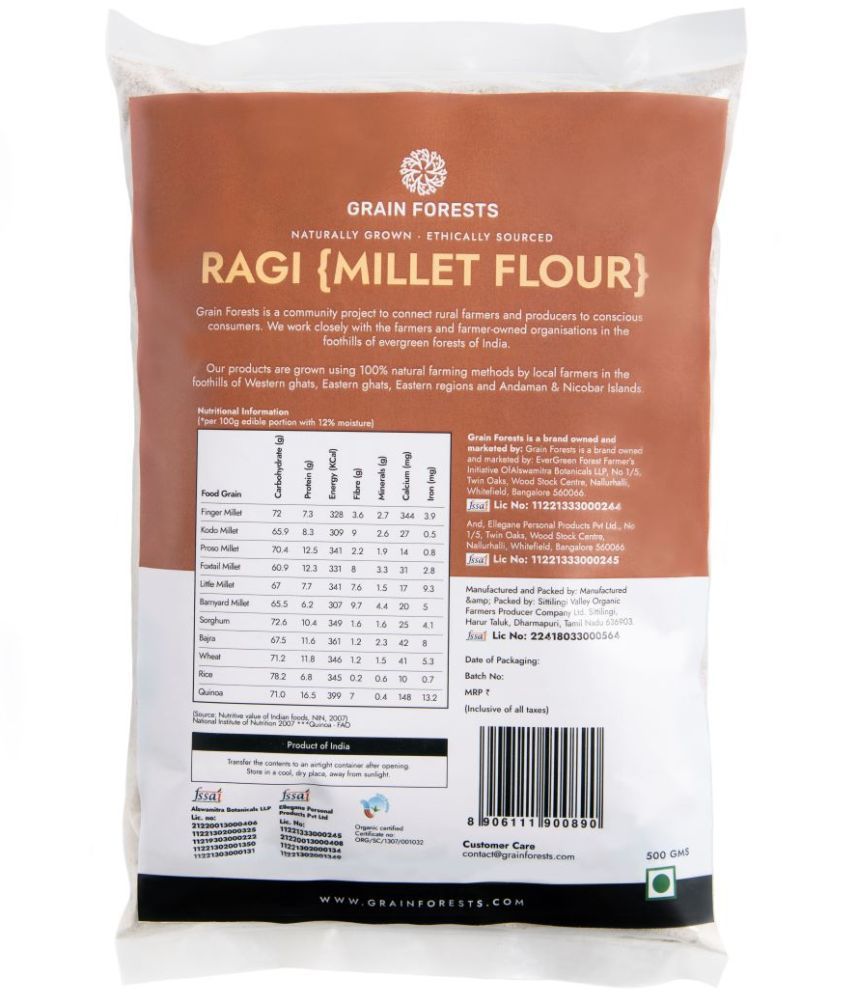 Alswamitra Grain Forests Organic Nachni Atta Ragi Flour 500 Gm Pack Of 