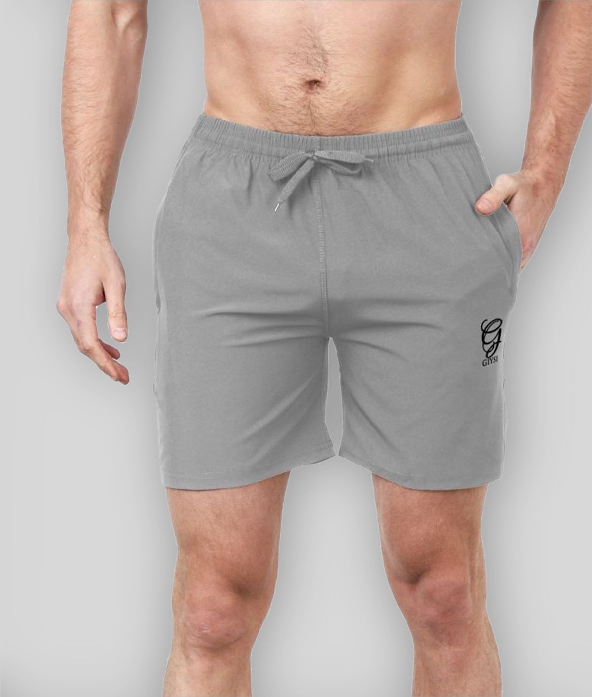 GIYSI Grey Polyester Viscose Fitness Shorts