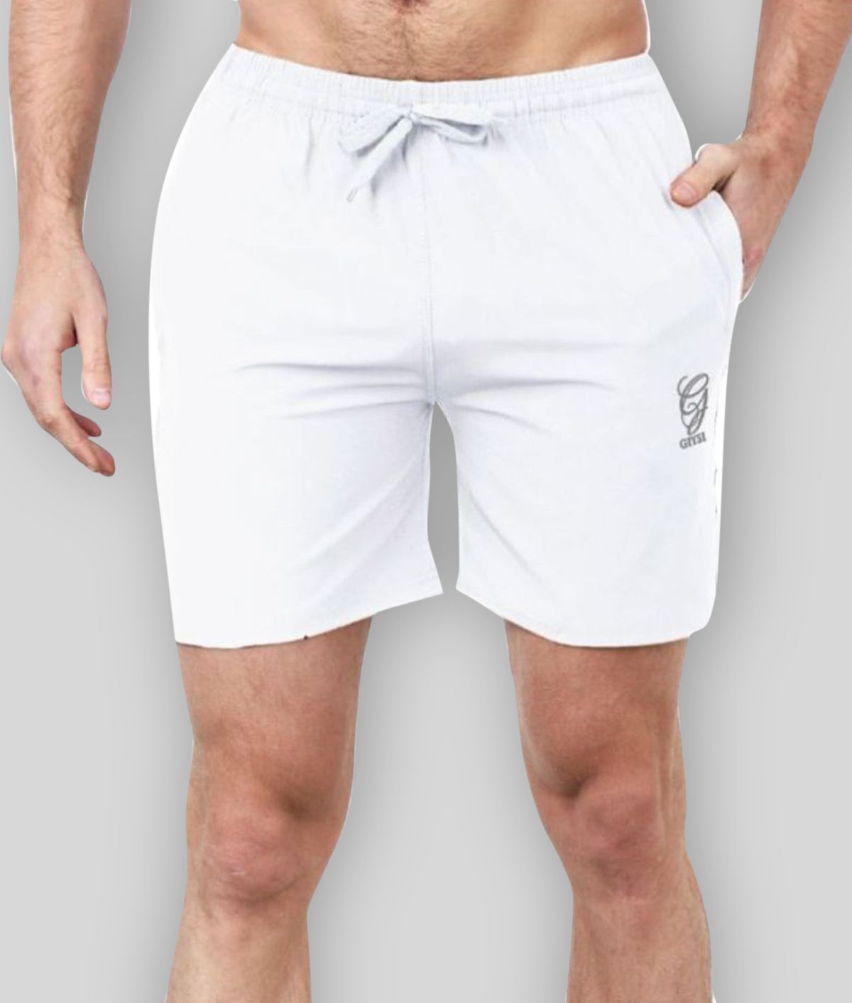 GIYSI White Polyester Viscose Fitness Shorts