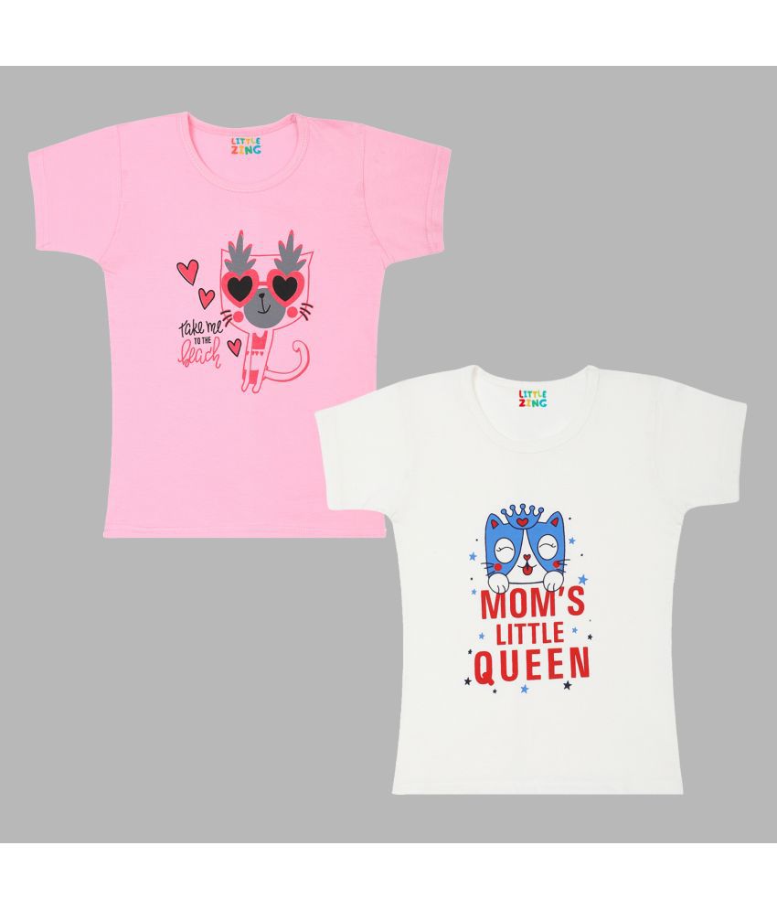     			Little Zing - Pink Cotton Girls T-Shirt ( Pack of 2 )