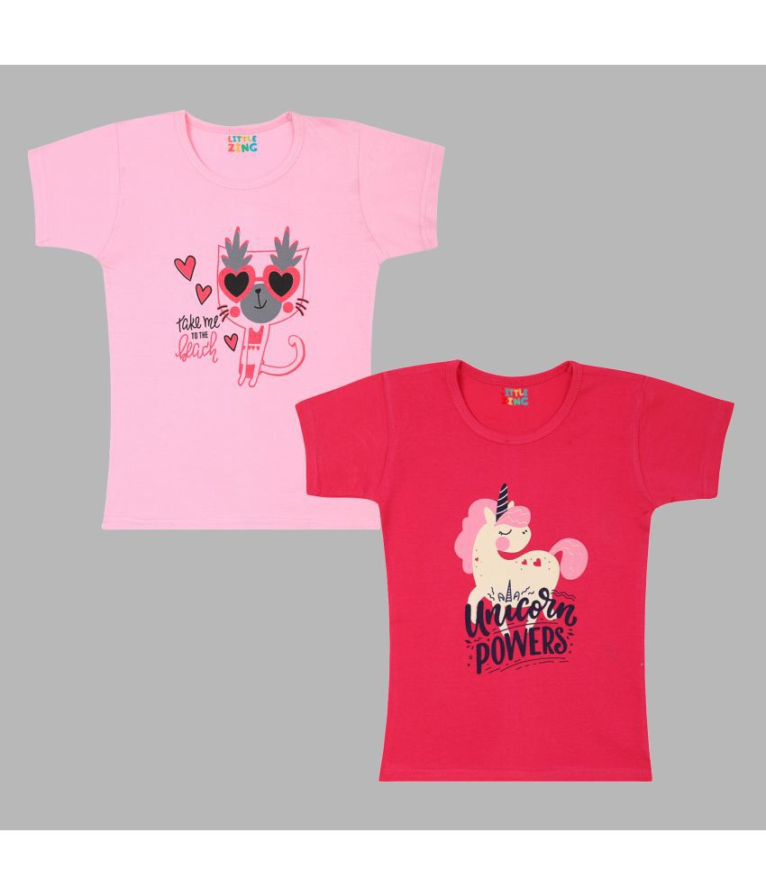     			Little Zing - Pink Cotton Girls T-Shirt ( Pack of 2 )