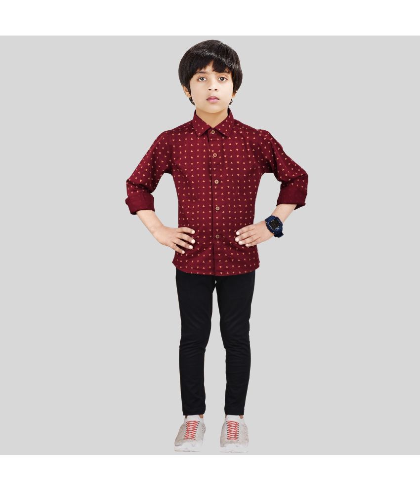     			Made In The Shade - Maroon Cotton Boys Shirt & Pants ( Pack of 1 )