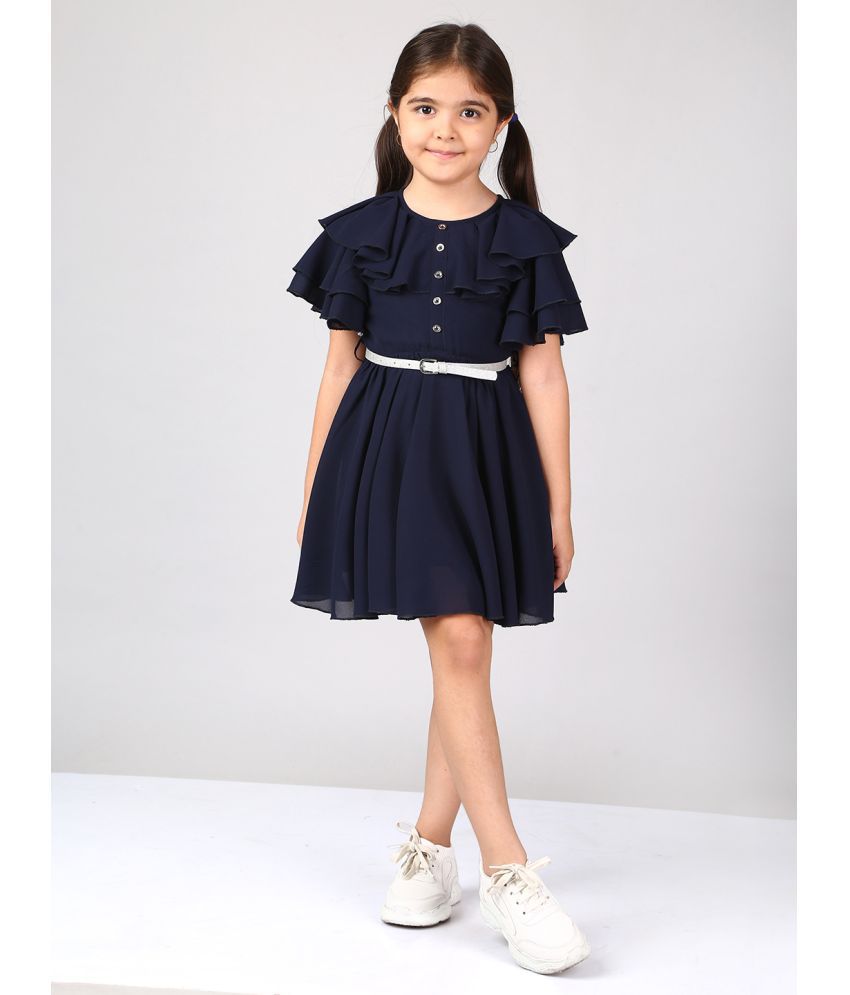     			Naughty Ninos - Navy Polyester Girls Fit And Flare Dress ( Pack of 1 )
