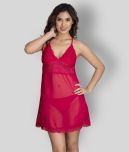 Clovia - Pink Net Women's Nightwear Baby Doll Dresses With Panty ( Pack of 2 )