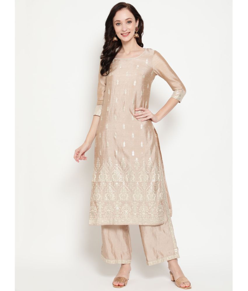     			Antaran - Beige Straight Silk Women's Stitched Salwar Suit ( Pack of 1 )