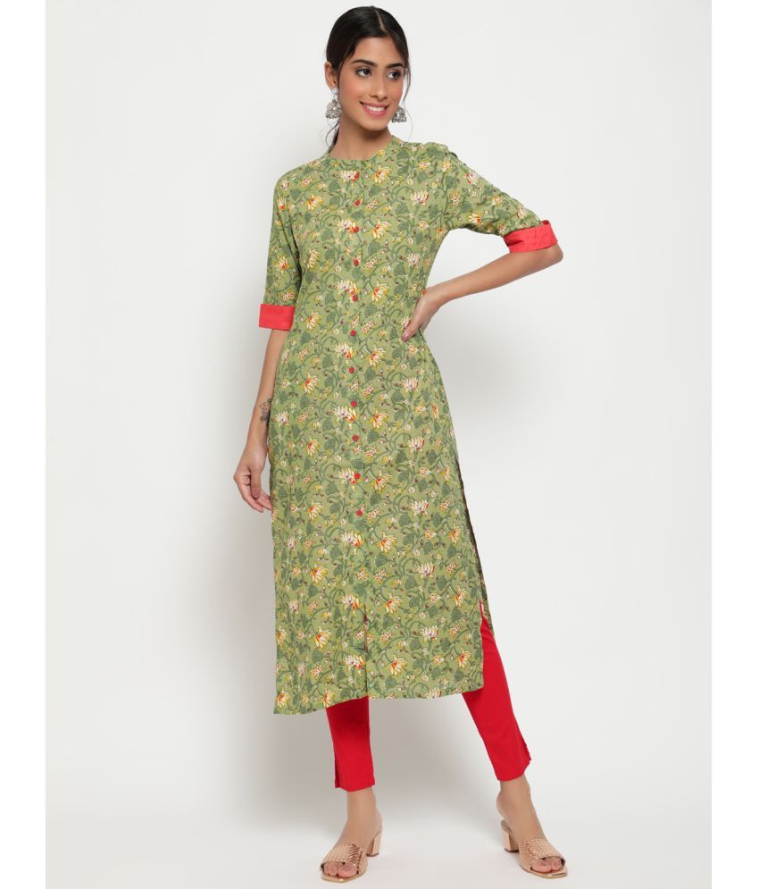     			Antaran - Green Cotton Women's Straight Kurti ( Pack of 1 )