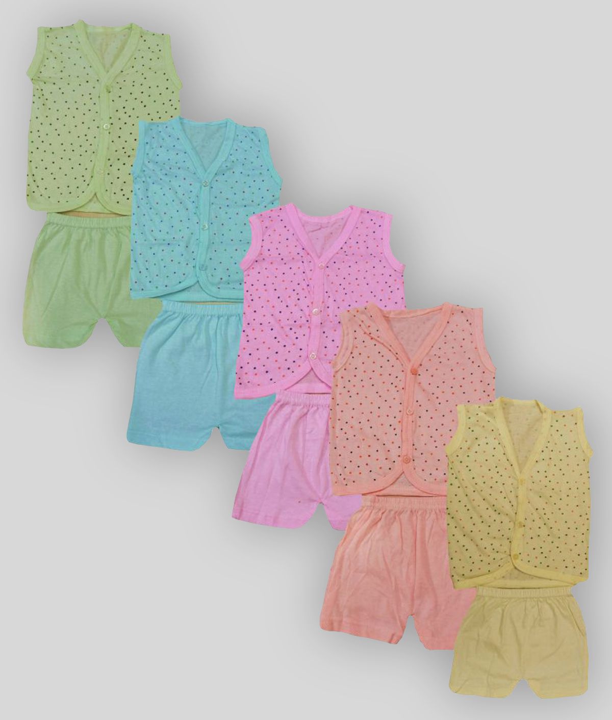     			Baby Girls Casual Shirt Shorts Green,Blue,Yellow,Pink & Peach Set of 5