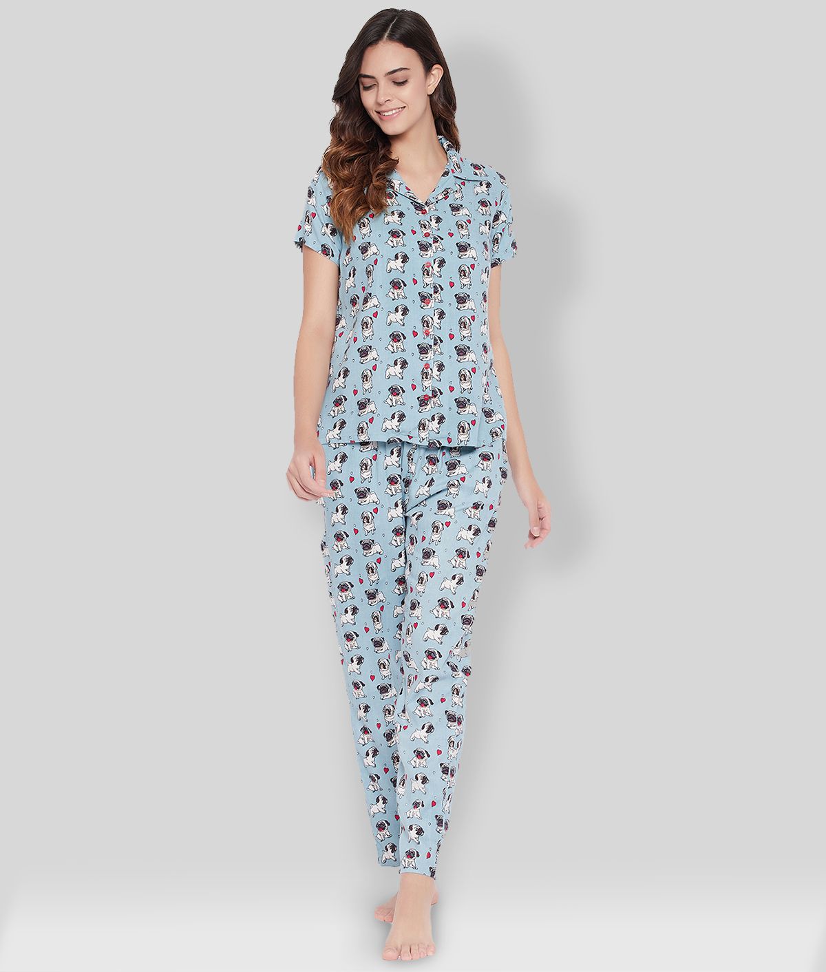     			Clovia - Blue Crepe Women's Nightwear Nightsuit Sets ( Pack of 1 )