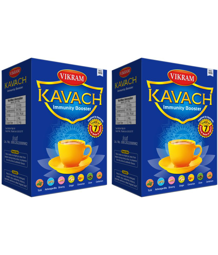     			Vikram Kavach Immunity Booster Tea (Box) (Pack of 2) - 250gm + 250gm | Power of 7 Spices (Tulsi, Ashwagandha, Ginseng, Ginger, Cinnamon, Clove, Cardamom)